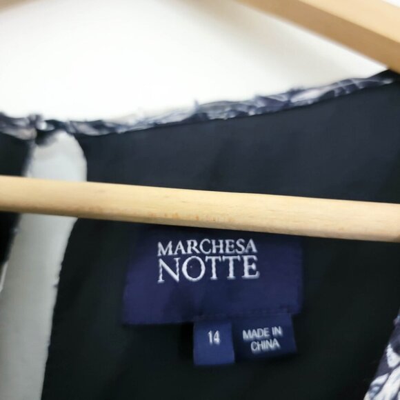 Marchesa Notte Floral-Print Tiered Midi Dress in Navy 14 - Picture 11 of 12